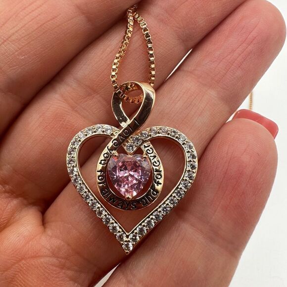 NIB Redbee 18kt GP, Rose gold over s925, "Pink" CZ in heart necklace! - Picture 5 of 13
